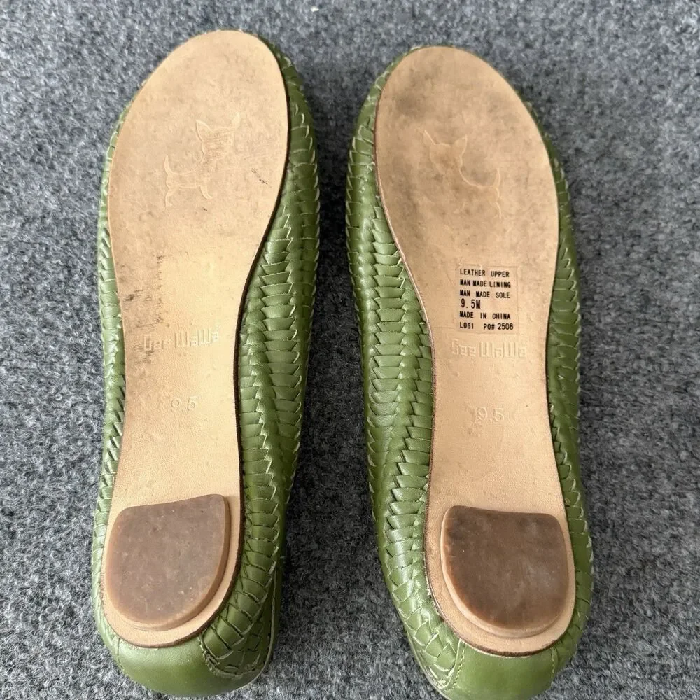 Gee WaWa Olive Green Woven Leather Round Toe Ballet Flats Comfort Shoes 9.5
